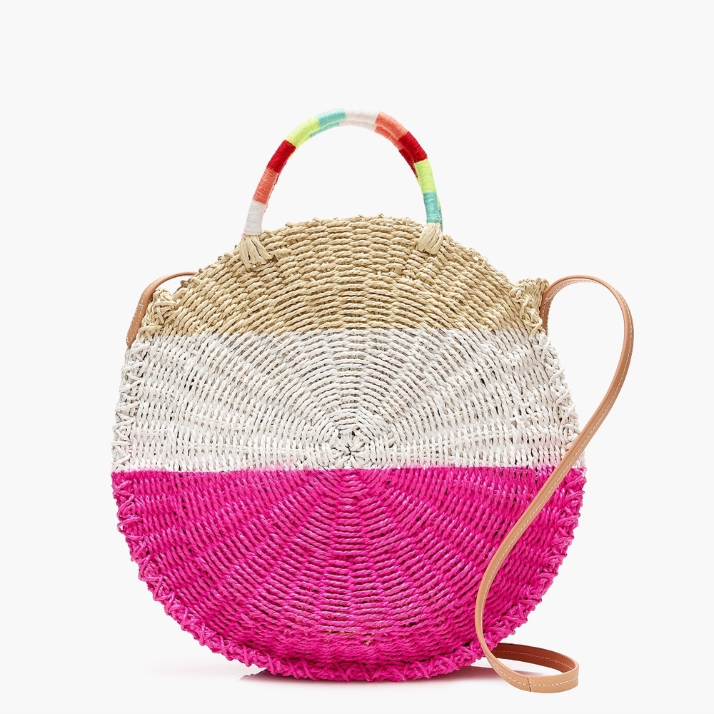 J.Crew Summer Neon White Pink Straw Color Block Crossbody Purse Shoulder Bag - Picture 3 of 15